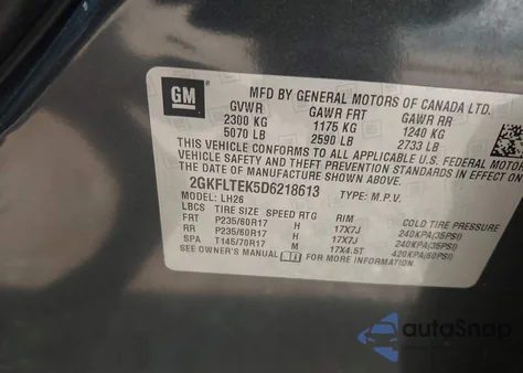 2013 GMC Terrain Sle-2 from USA, damaged, VIN 2GKFLTEK5D6218613